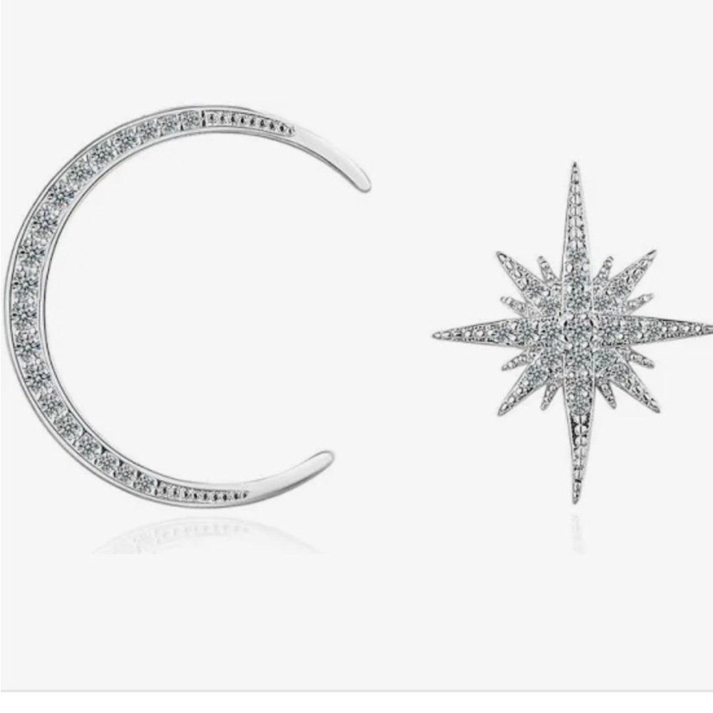 NWT /Asymmetry Crystal Moon Star Stud Earrings